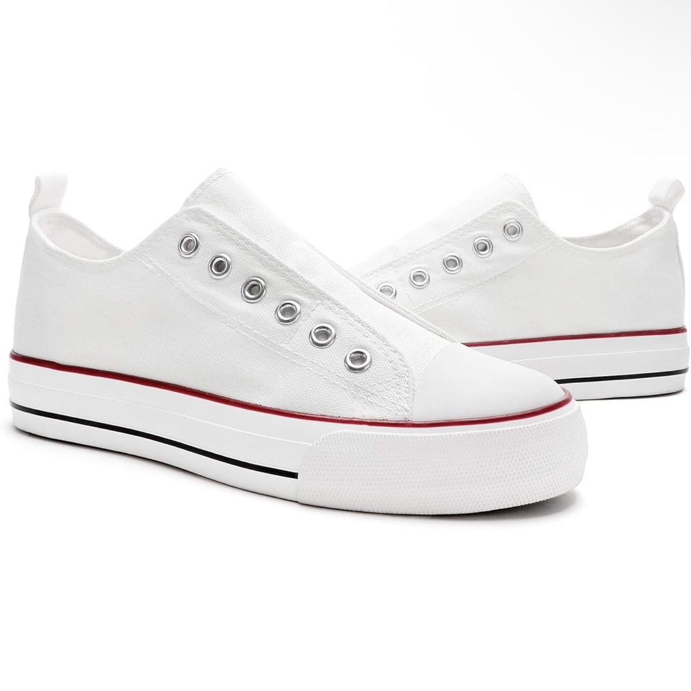 White Slip-On Canvas Platform Sneakers for Women